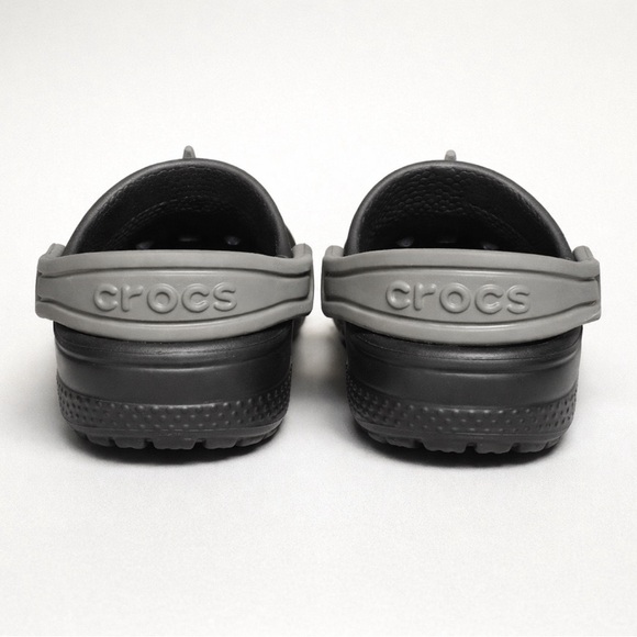 CROCS Kids' Fun Lab Classic Shark Clogs in black and grey. - Picture 3 of 5